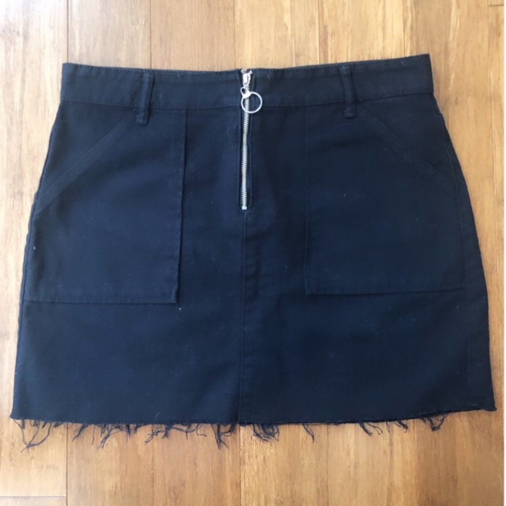 Black zip-up jean mini skirt
